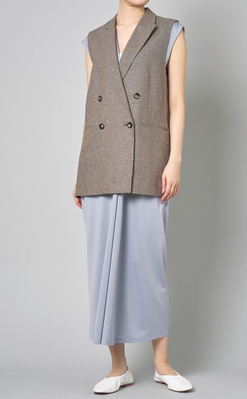 Vネックジャージスリーブレスワンピース