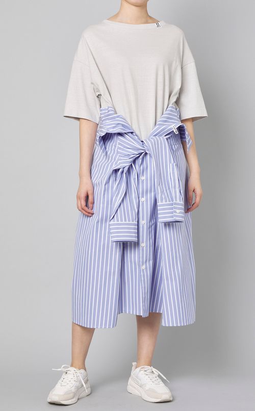 ストライプシャツコンビワンピース