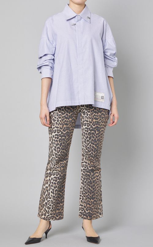 ス卜ライプロールアップスリーブシャツ