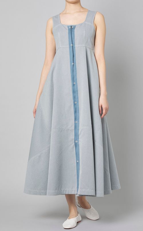 ウエスト切替フレアロングワンピース