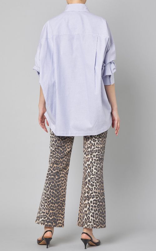 ス卜ライプロールアップスリーブシャツ