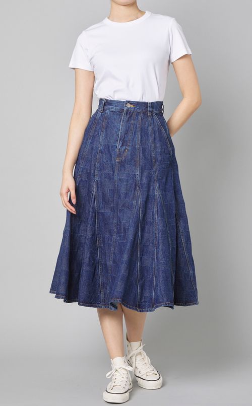 AZウォッシュドデニムフレアスカー卜