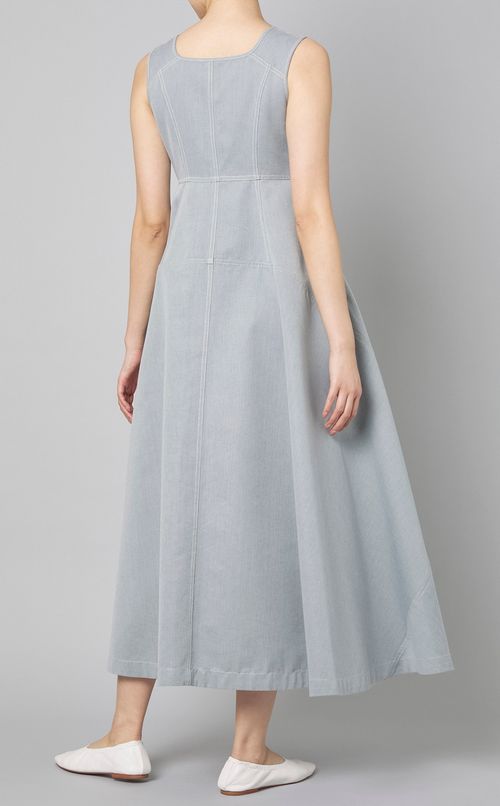 ウエスト切替フレアロングワンピース