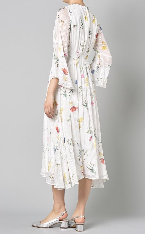 フラワープリントギャザーワンピース