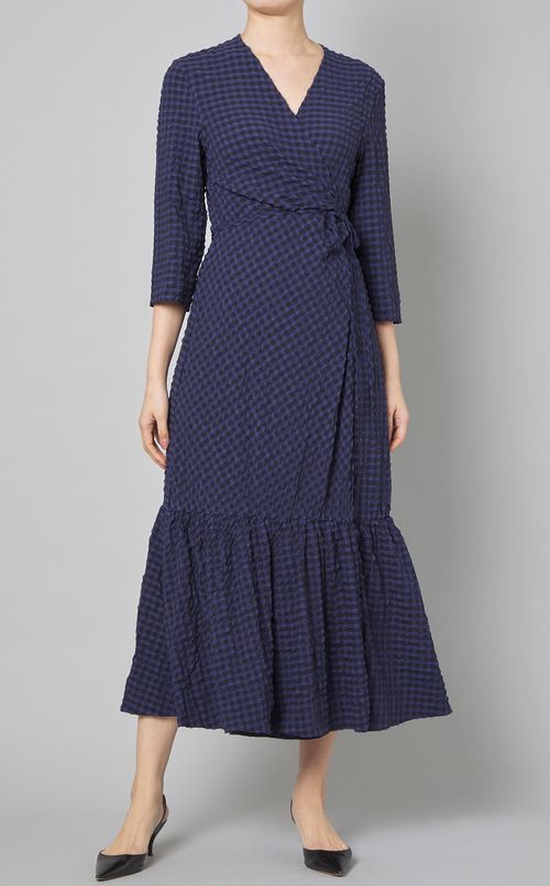 チェックプリントラップワンピース