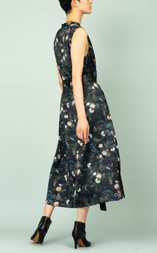 ベルト付フラワープリントワンピース