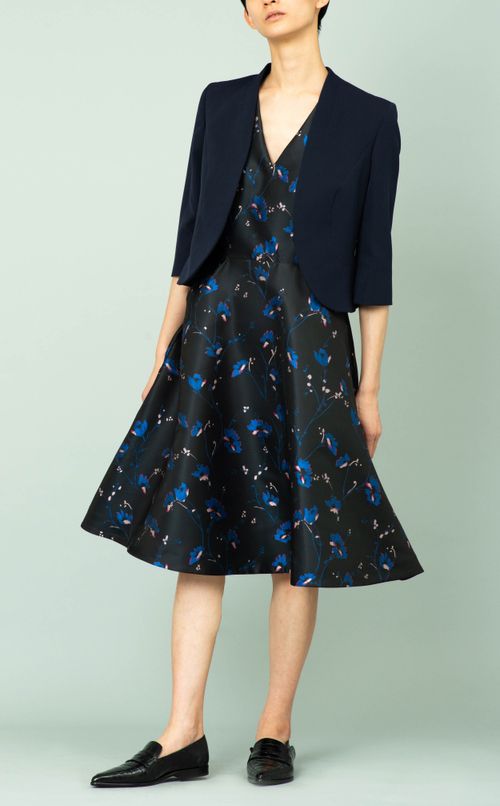 Vネックフラワープリントワンピース