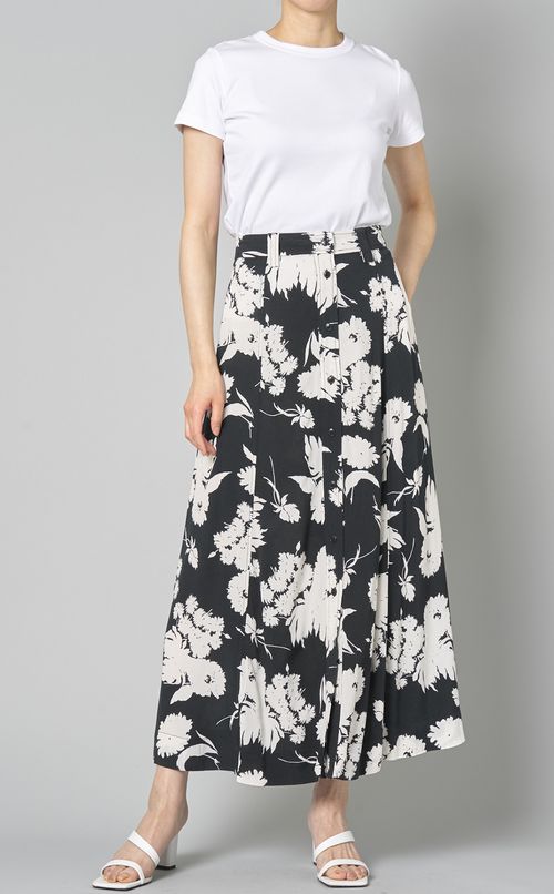 フラワープリントフロントボタンスカート