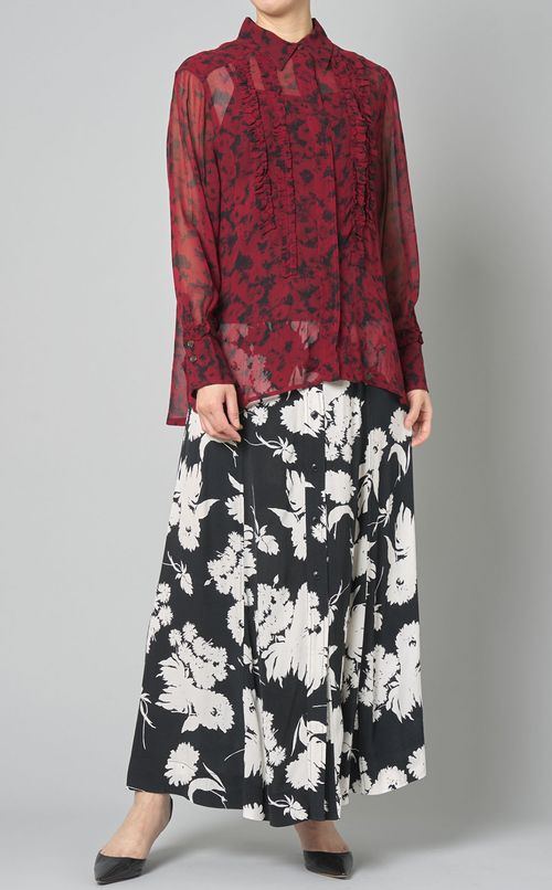 フラワープリントラッフルブラウス