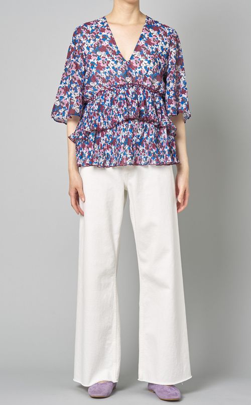 マルチフラワープリントVネックブラウス