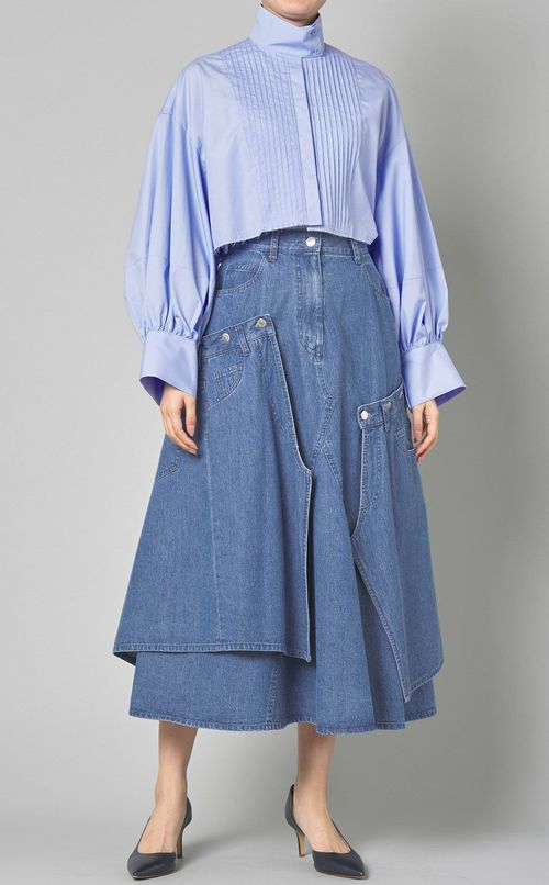 ウォッシュドデニムレイヤードスカート