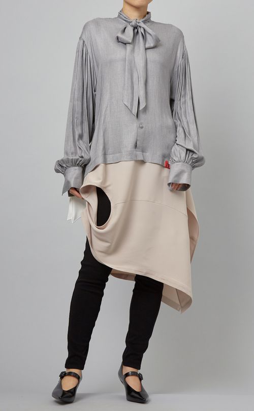 レイヤードデザインボウタイロングシャツ