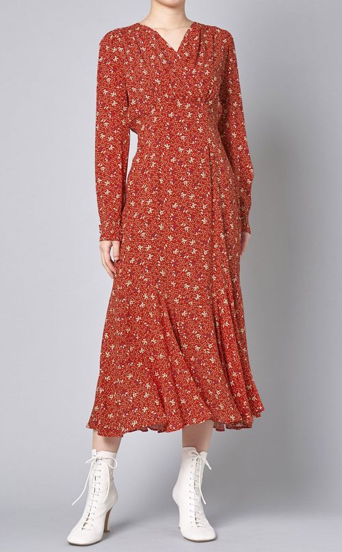 プリントギャザーロングワンピース