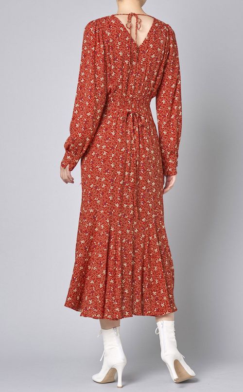 プリントギャザーロングワンピース