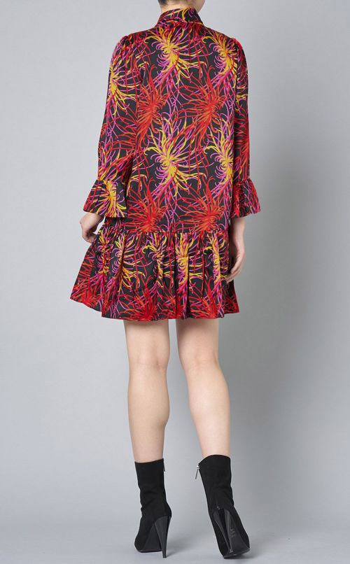 フラワープリントボウタイミニワンピース