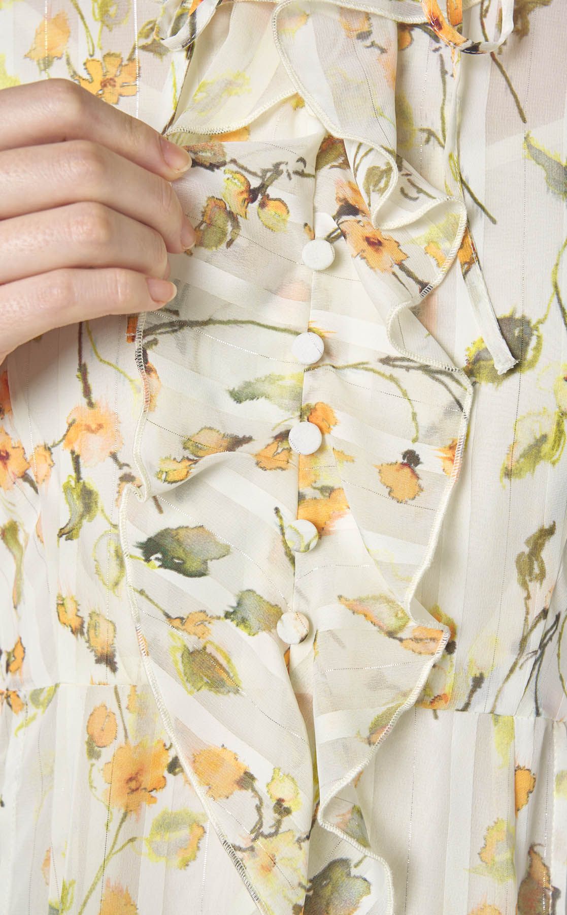 フレイアイディー FRAYI.D レーヨンシフォンラッフルプリントキャミワンピ