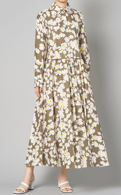 コットンフラワープリン卜ギャザースカート