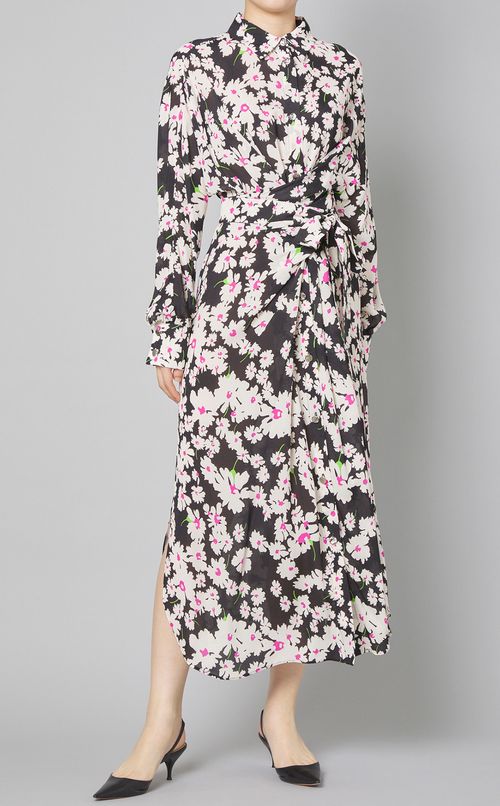 ホワイトフラワープリントシャツワンピース