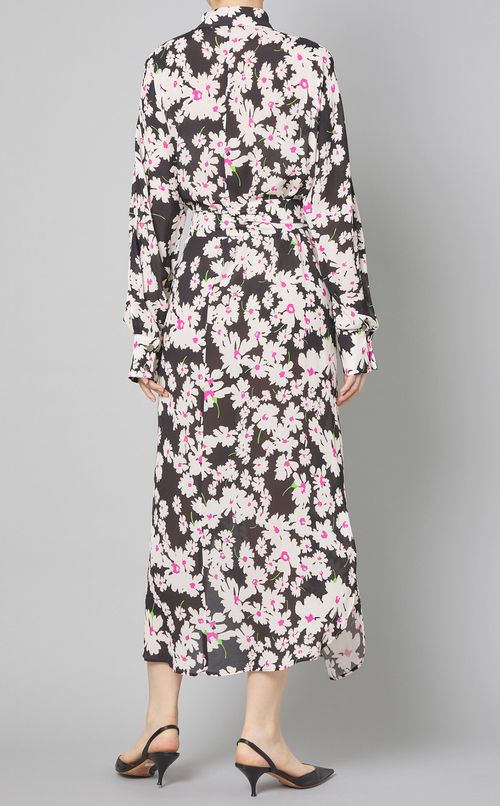 ホワイトフラワープリントシャツワンピース