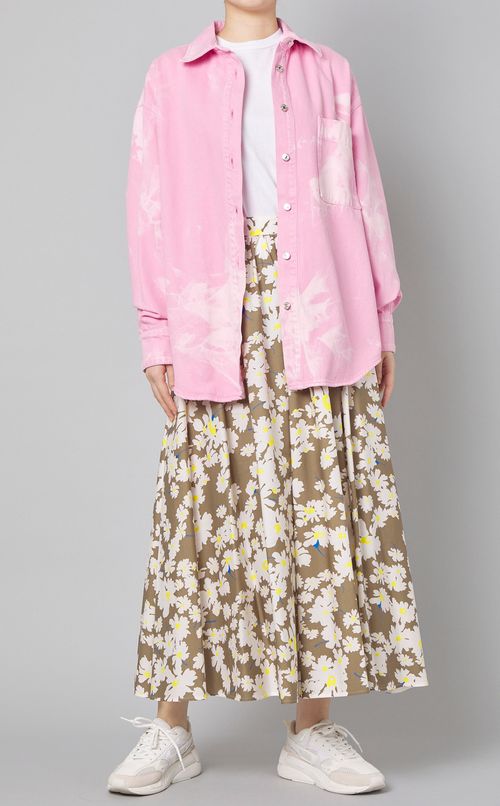 コットンフラワープリン卜ギャザースカート