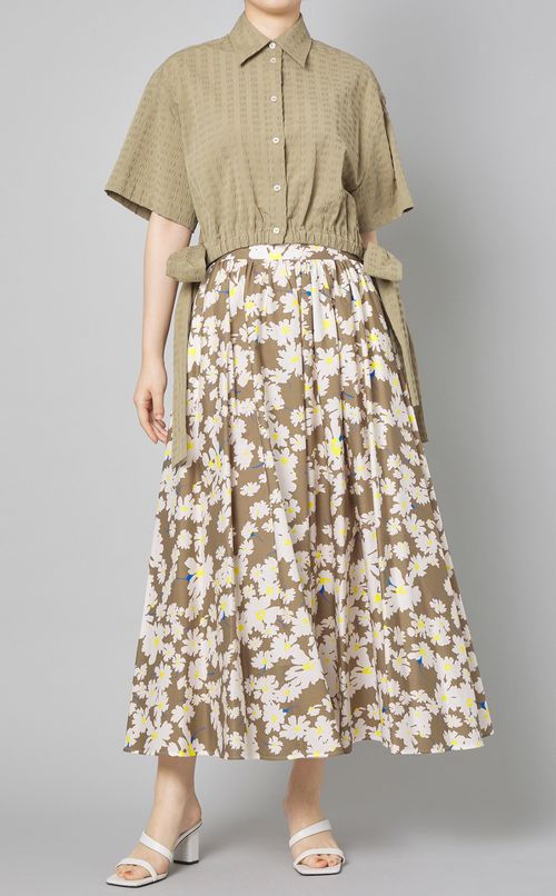 コットンフラワープリン卜ギャザースカート