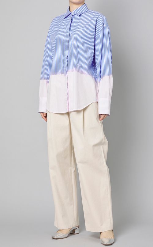 コットンス卜ライプグラデーションシャツ