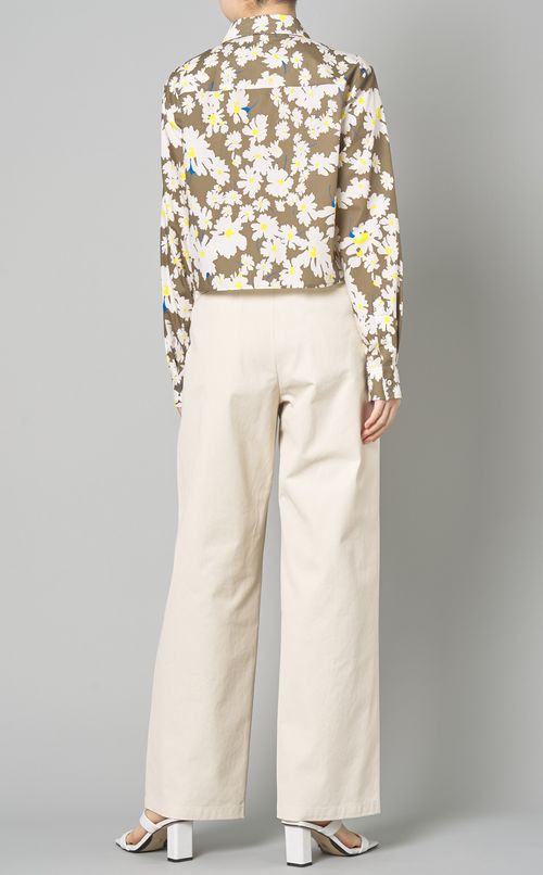 コットンフラワープリン卜クロップシャツ