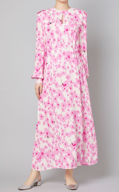 ピンクフラワープリントワンピース