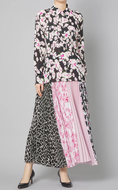 フラワージラフプリントプリーツスカート