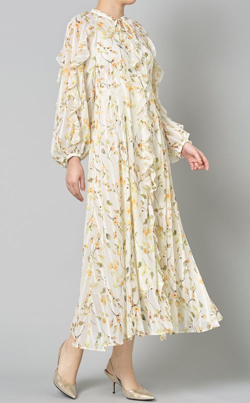 ラッフルシフォンプリントワンピース