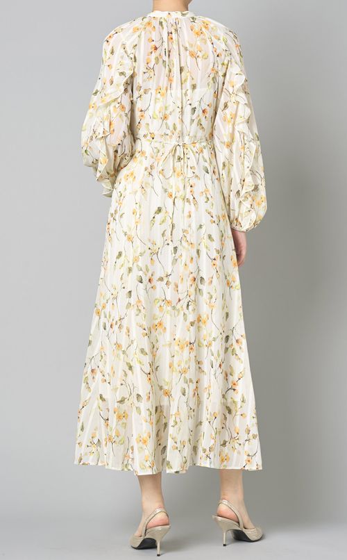 ラッフルシフォンプリントワンピース