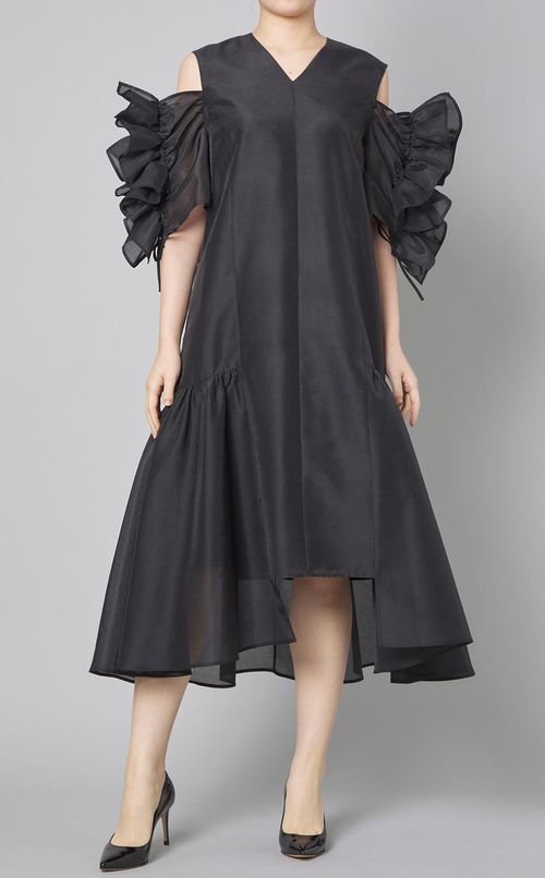 シアーフリルスリーブドレス