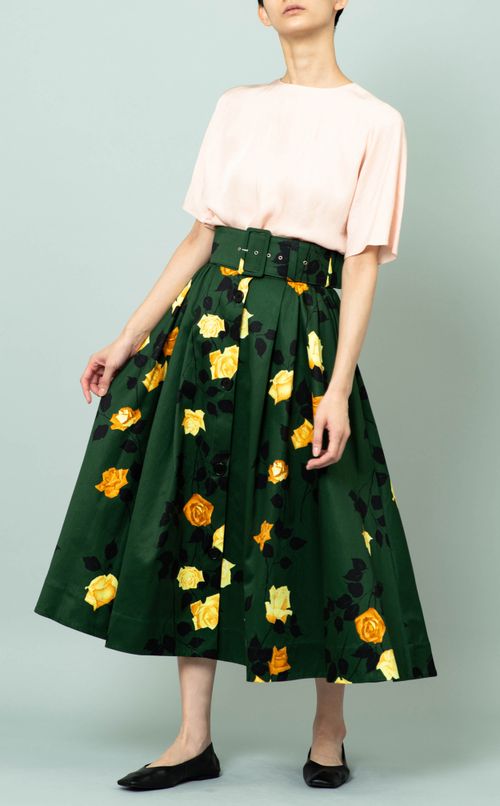 ベルト付フラワープリントスカート