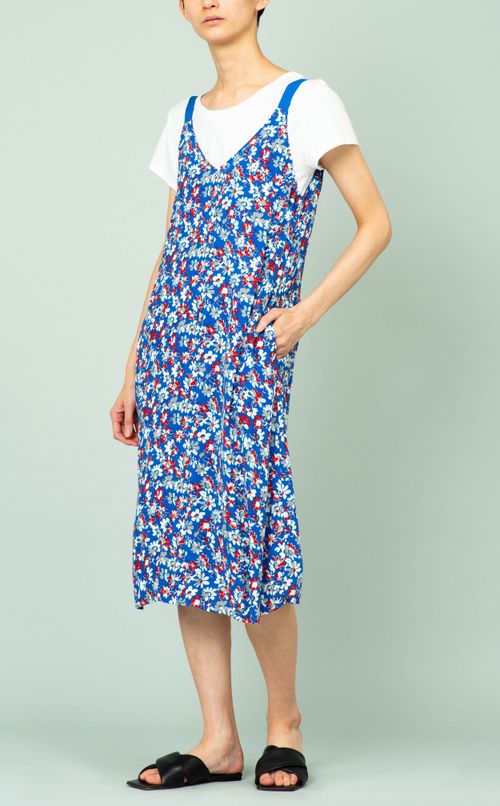 フラワープリントVネックワンピース