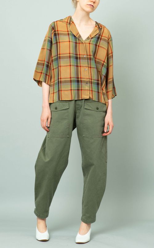 オープンカラーチェックシャツ