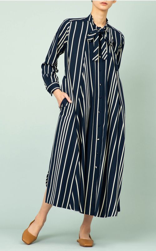 ボウタイ付ストライプワンピース