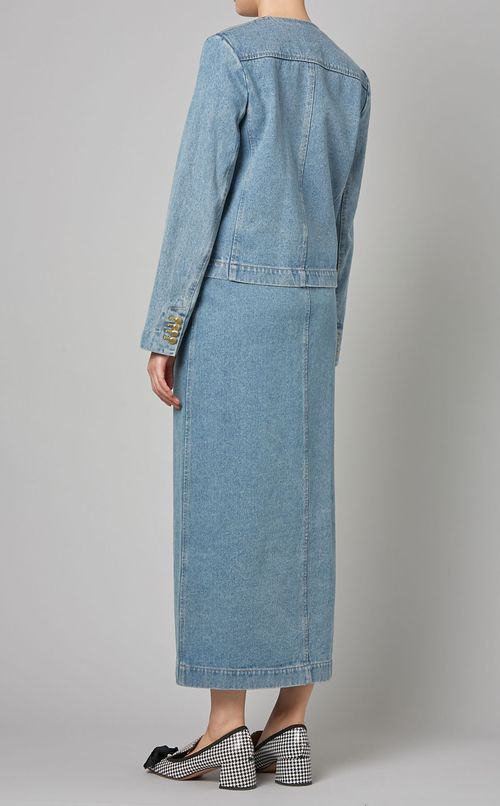 ウォッシュドデニムノーカラージャケット