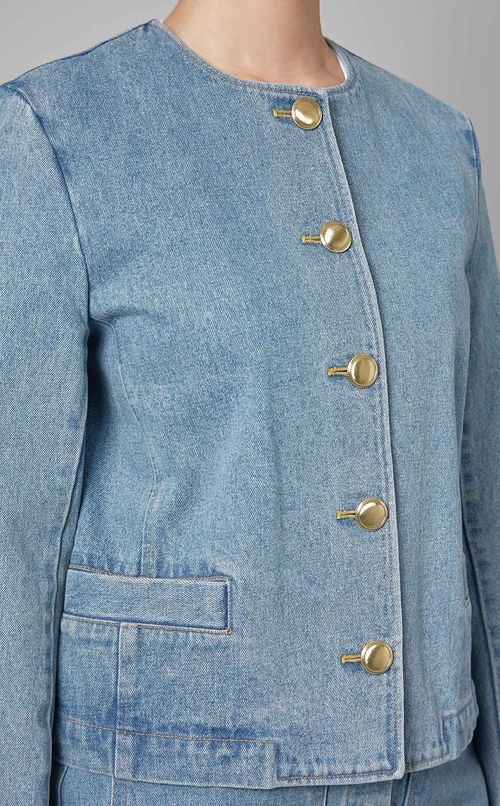 ウォッシュドデニムノーカラージャケット