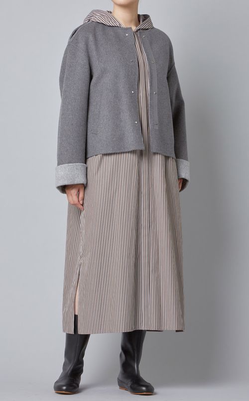 ウール混ノーカラーライトコート