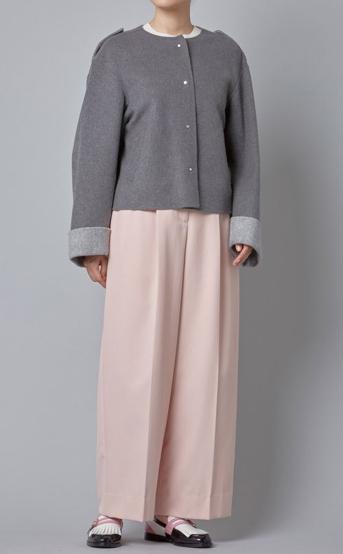 ウール混ノーカラーライトコート