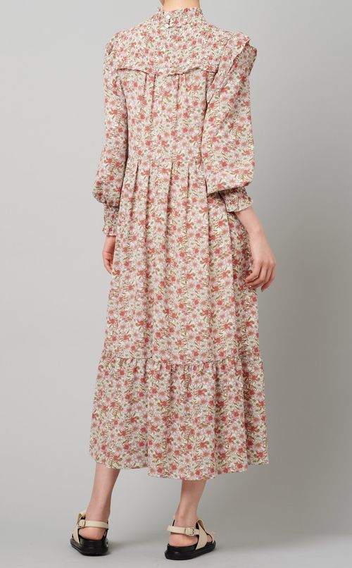 フラワープリントシャーリングワンピース