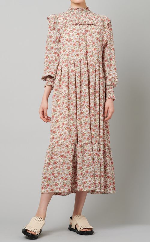 フラワープリントシャーリングワンピース