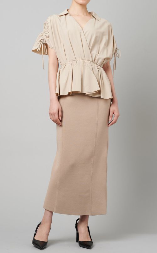 ギャザーブラウスニットコンビワンピース