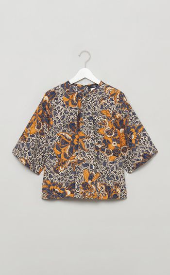 プリントハーフスリーブコットンブラウス