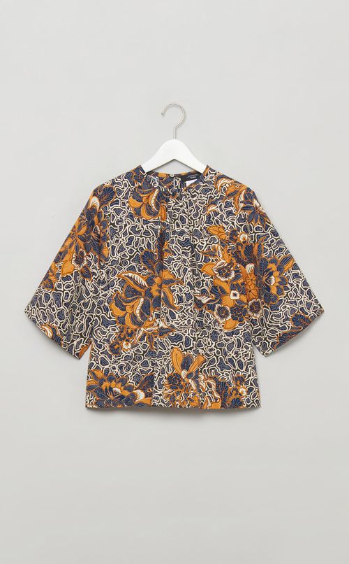 プリントハーフスリーブコットンブラウス