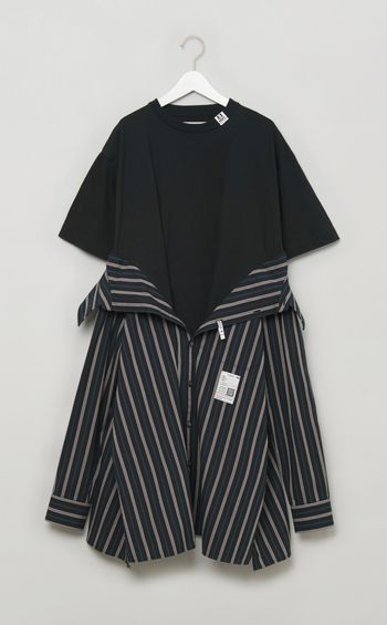 ストライプシャツコンビワンピース