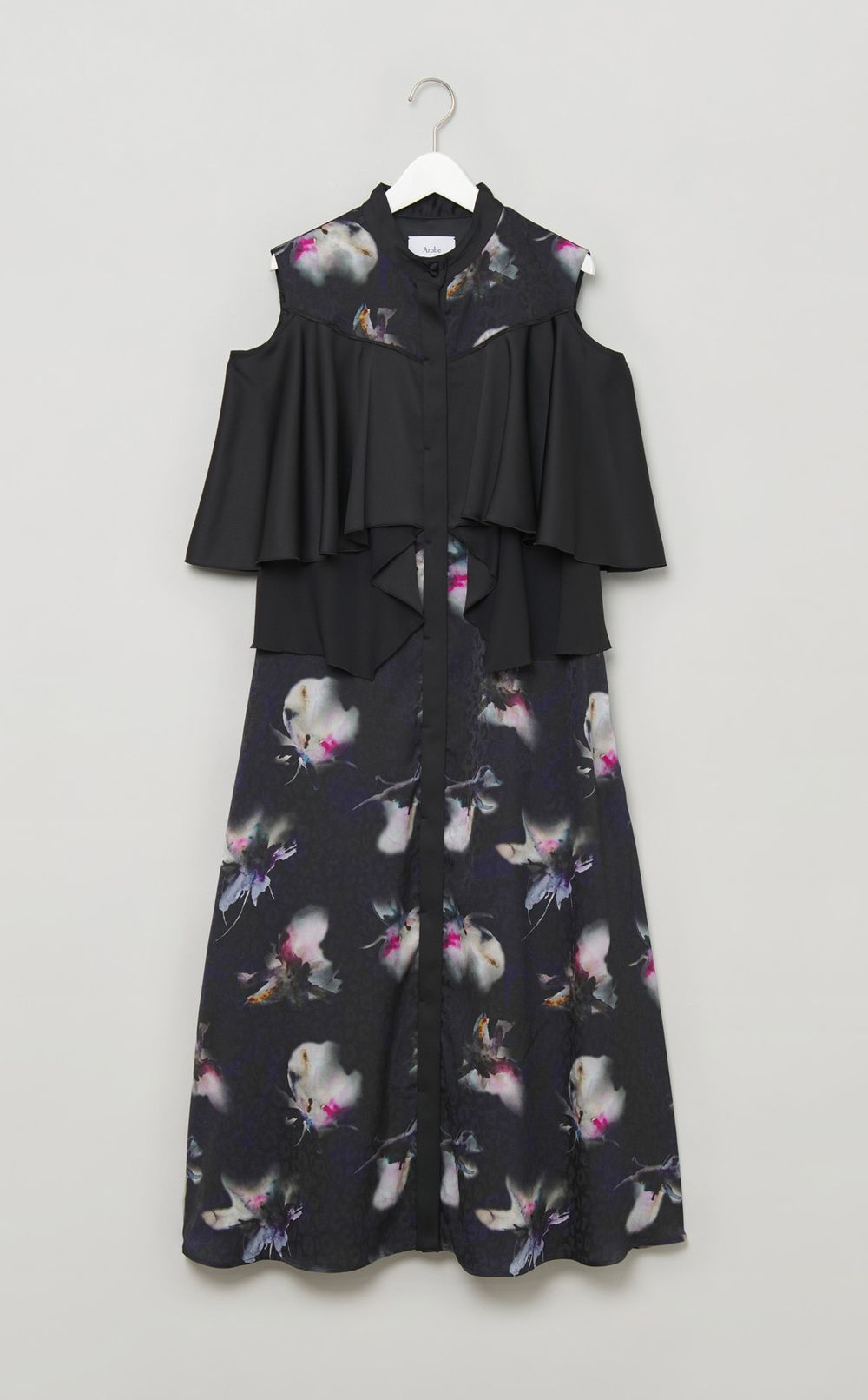 マーブルフラワープリントフレアドレス