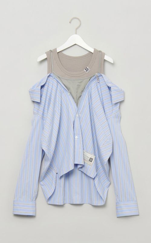 レイヤードストライプシャツトップス