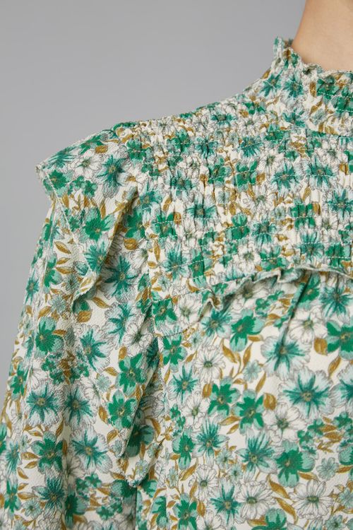 フラワープリントシャーリングワンピース