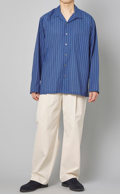 コットンローンストライプオープンシャツ